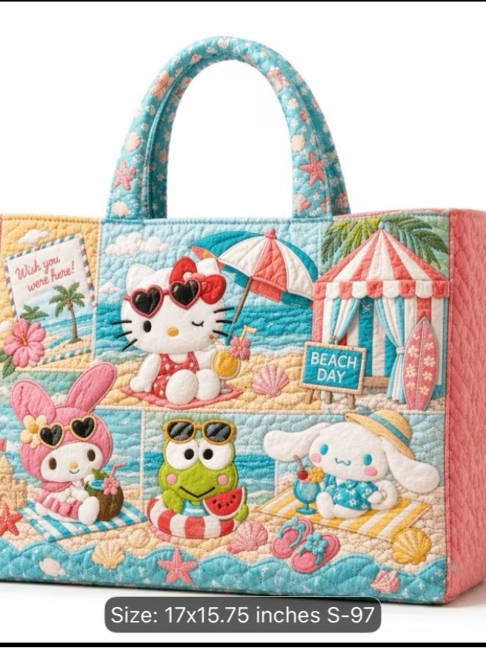 Hello Kitty Quilted Kids Tote Bag - Pink & Teal